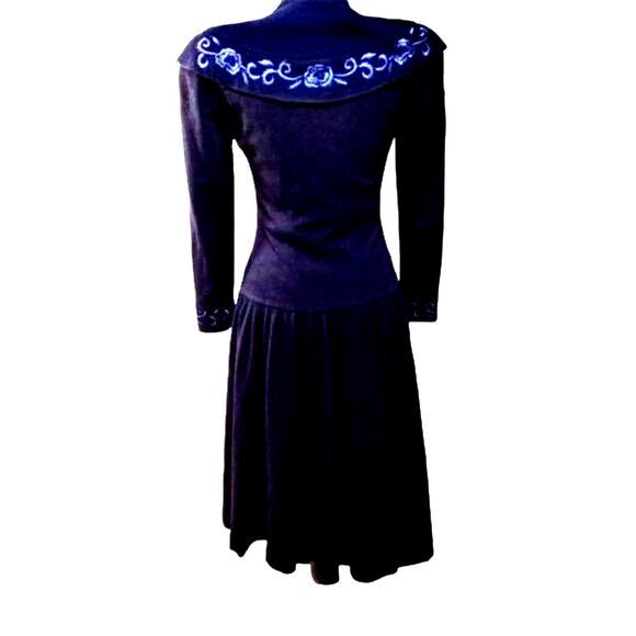 Young Woo Blue Asymmetrical Embroidered Collar Coat Dress XS - Picture 2 of 15